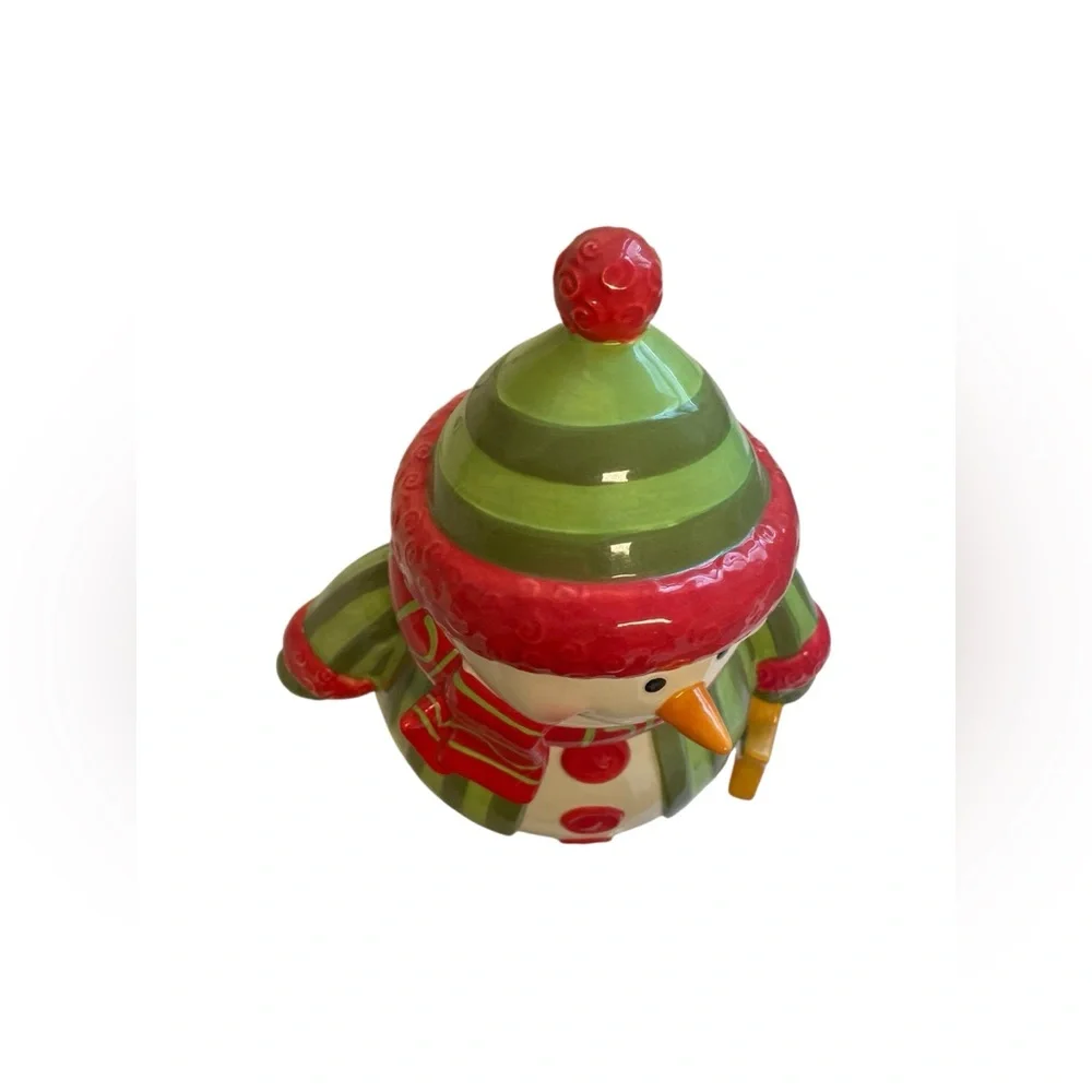 Fitz and Floyd Holiday Folk Snowman Cookie Jar Ceramic Christmas Kitchen Decor